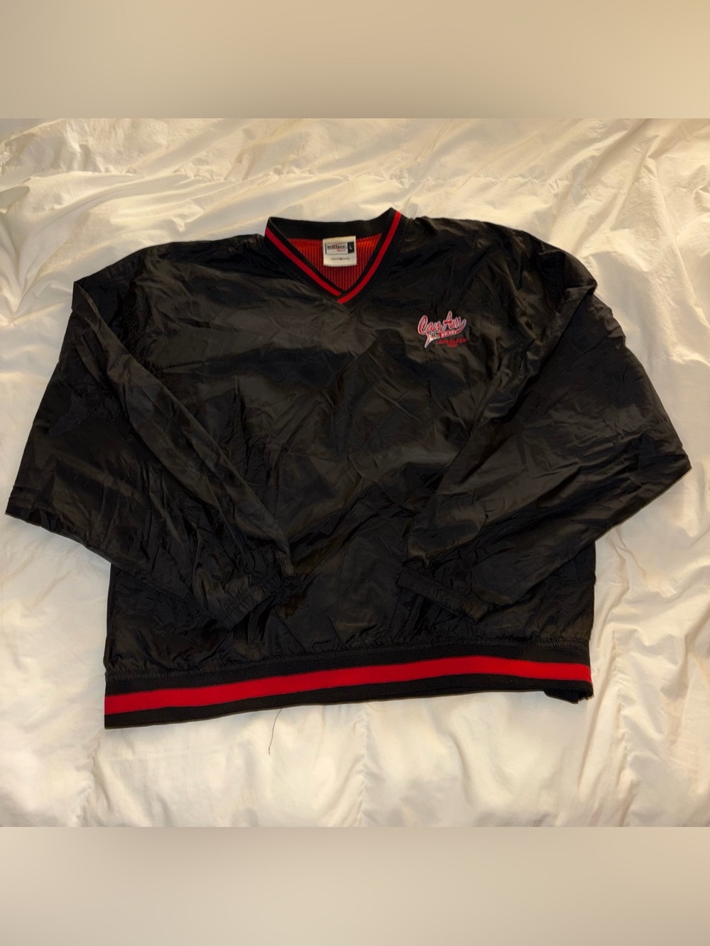 Vintage Badger Sport Black and Red Can Am Hockey Lake Placid Jacket size Large